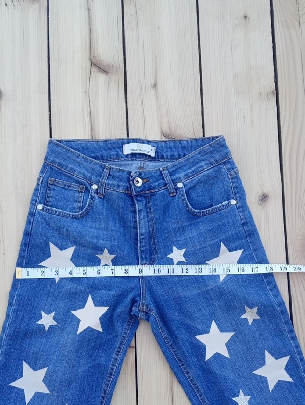 Rinascimento Denim Jeans with White Star Print - Picture 13 of 13
